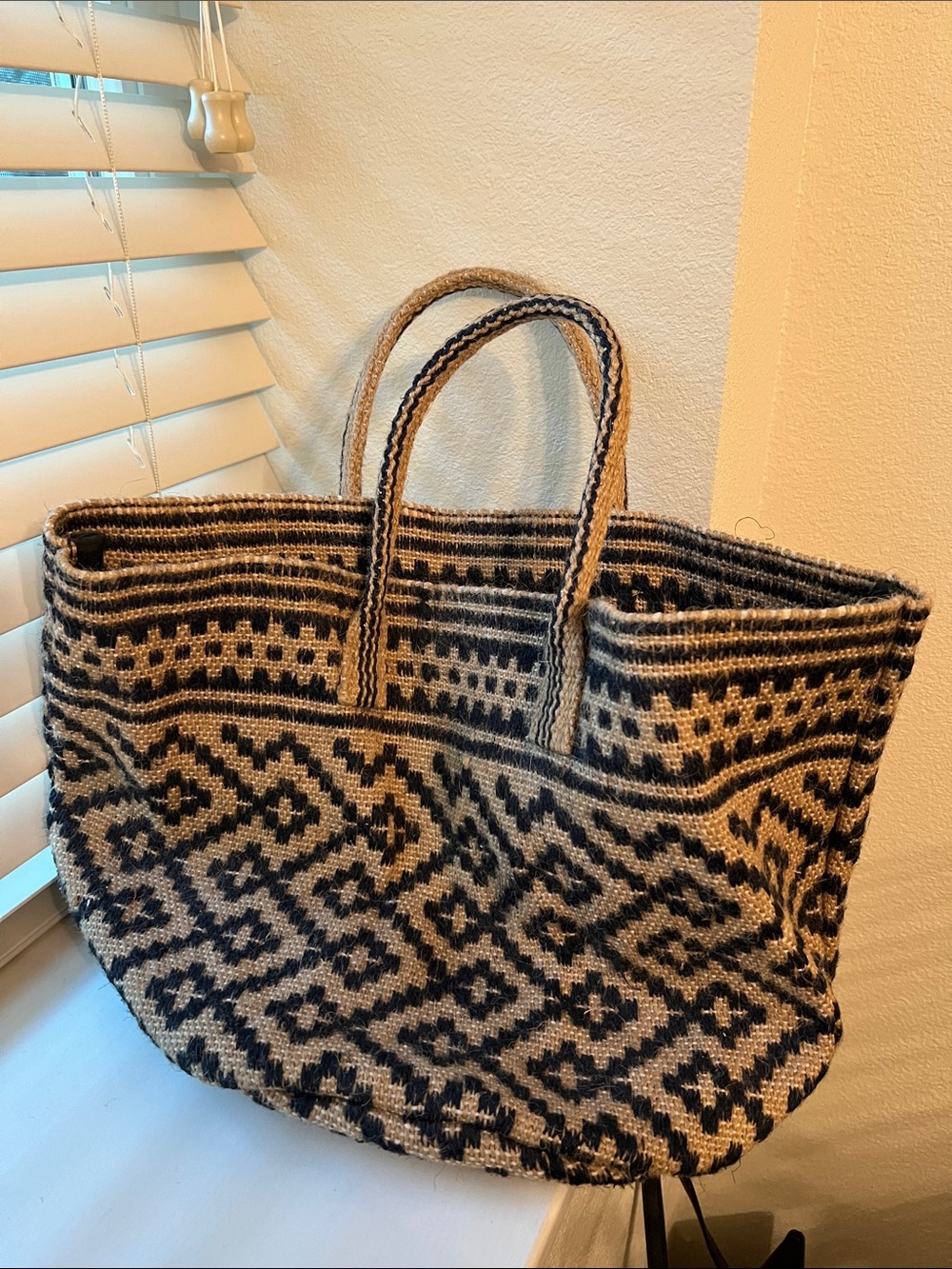 Lucky Brand Navy and Natural Woven Tote